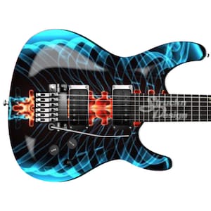 Wirbelsäulenrippen Skelett Blau Rot Grunge Metal Bass Vinyl Decal Gitarre Wrap Haut Grafik Laminate Bubble Free Air Release Peel Stick Größen