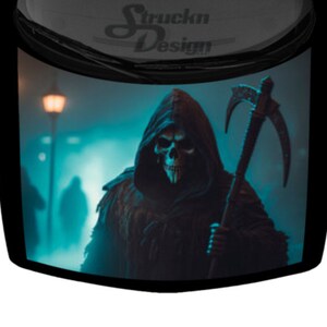 Fierce Skull Skeleton Grim Reaper Design SUV Van Car Pickup Truck Hood Wrap Vinyl Graphic Decal 58&quot;x 65&quot; US Made Cast Laminated Option