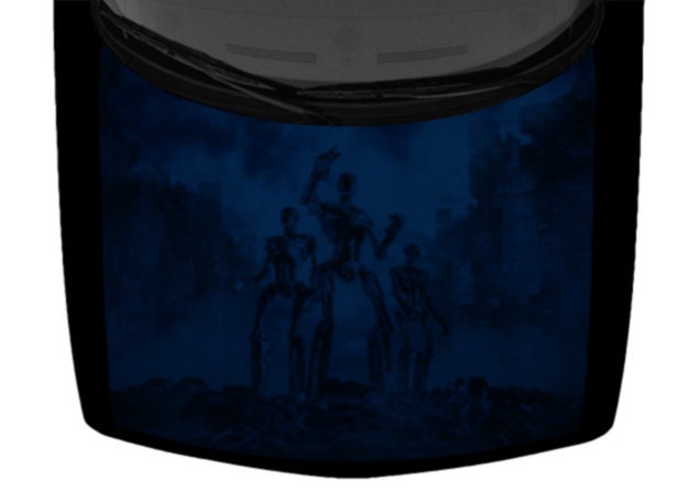Blue Robot Apocalypse AI Destroyed City Destruction Car Pickup Truck Hood Wrap Vinyl Graphic Decal 58" x 65" US Made Cast Laminated Option