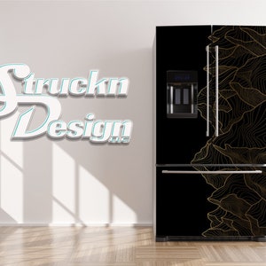 Gold Berge Landschaft Line Art Schwarz Kühlschrank Kühlschrank Gefrierfach Wrap Side by Side Top Boden Tür Vinyl Wandbild Haut Aufkleber abnehmbar