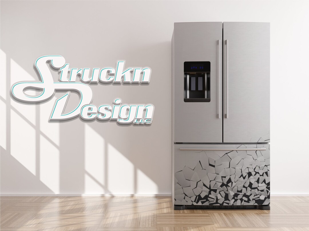 White Black Broken Cracked Refrigerator Fridge Freezer Wrap Side by