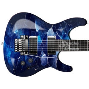 Dark Blue White Techno Abstract 3D Bass Metal Vinyl Guitar Wrap Skin Decal Laminate Air Release Bubble Free Graphic Peel & Stick Multi Size