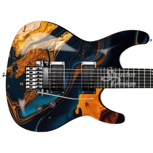 Golden Marble Black Dark Teal Blue Bass Metal Vinyl Gitarre Wrap Skin Aufkleber Laminat Air Release Bubble Free Grafik Peel & Stick Multi Size