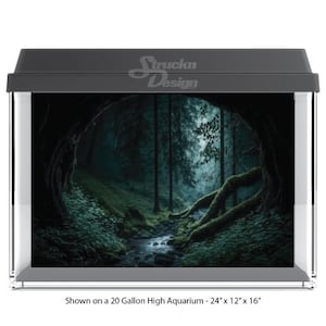 Ancient Forest Entrance Mossy Trees 10mil Polyester Aquarium Tank Glass Backdrop Background Waterproof Grey Opaque Backer