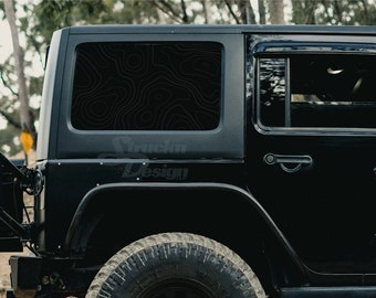 Topographic Lines Map Mountain Style Adventure Pattern Matte Black Back Window Vinyl Graphic Decal Side