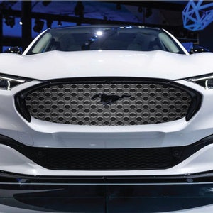 For Ford Mach-E Mustang Vehicle Wrap Cast Material UV Light Scratch Protected Laminated Graphic Faux Grille Metallic Ovals Metal Grid Mesh