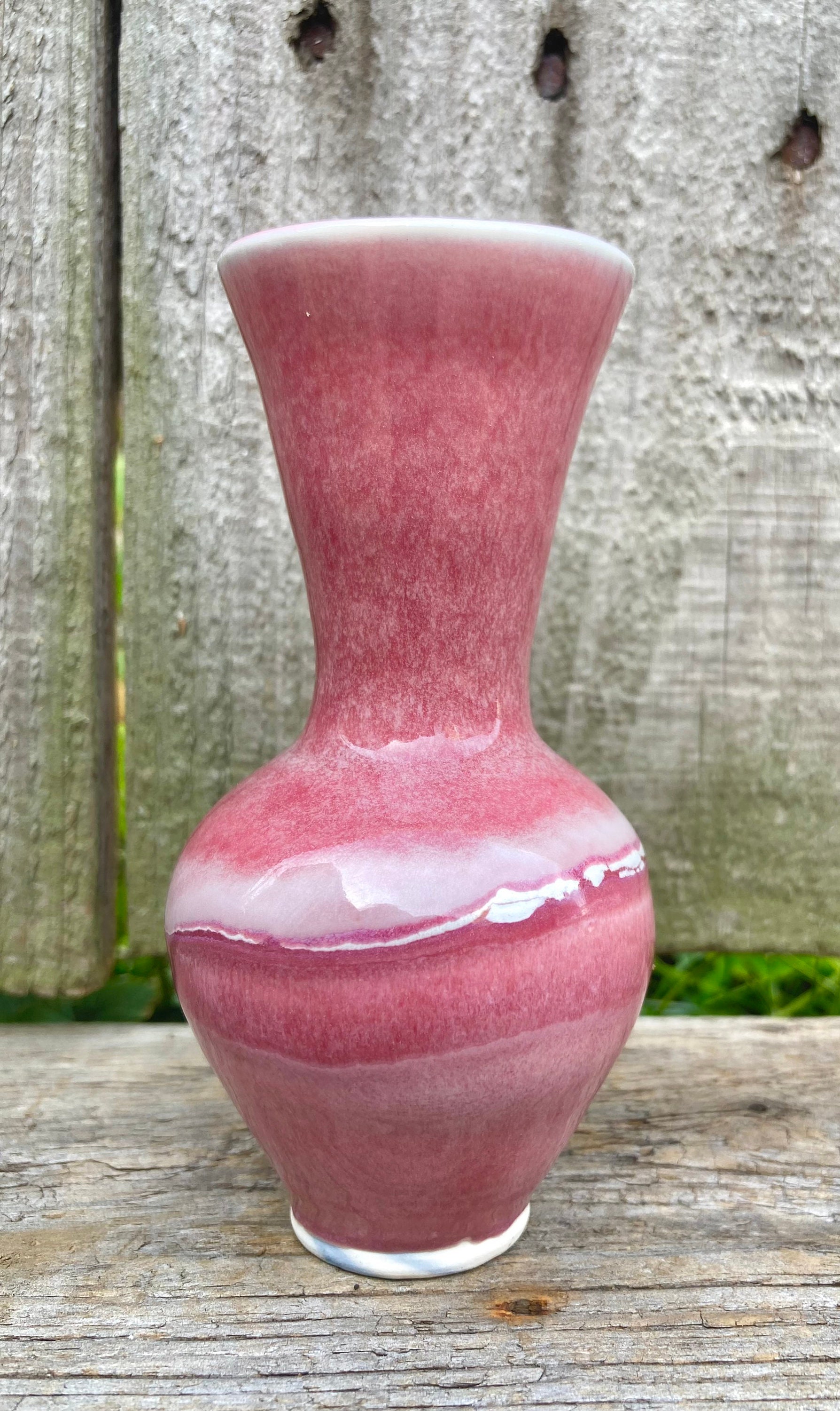 Porcelain Bud Vase Glazed Pink With Subtle Cobalt Marbling Handmade in ...