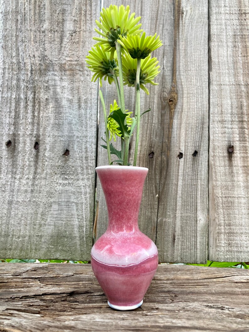 Porcelain Bud Vase Glazed Pink With Subtle Cobalt Marbling Handmade in ...