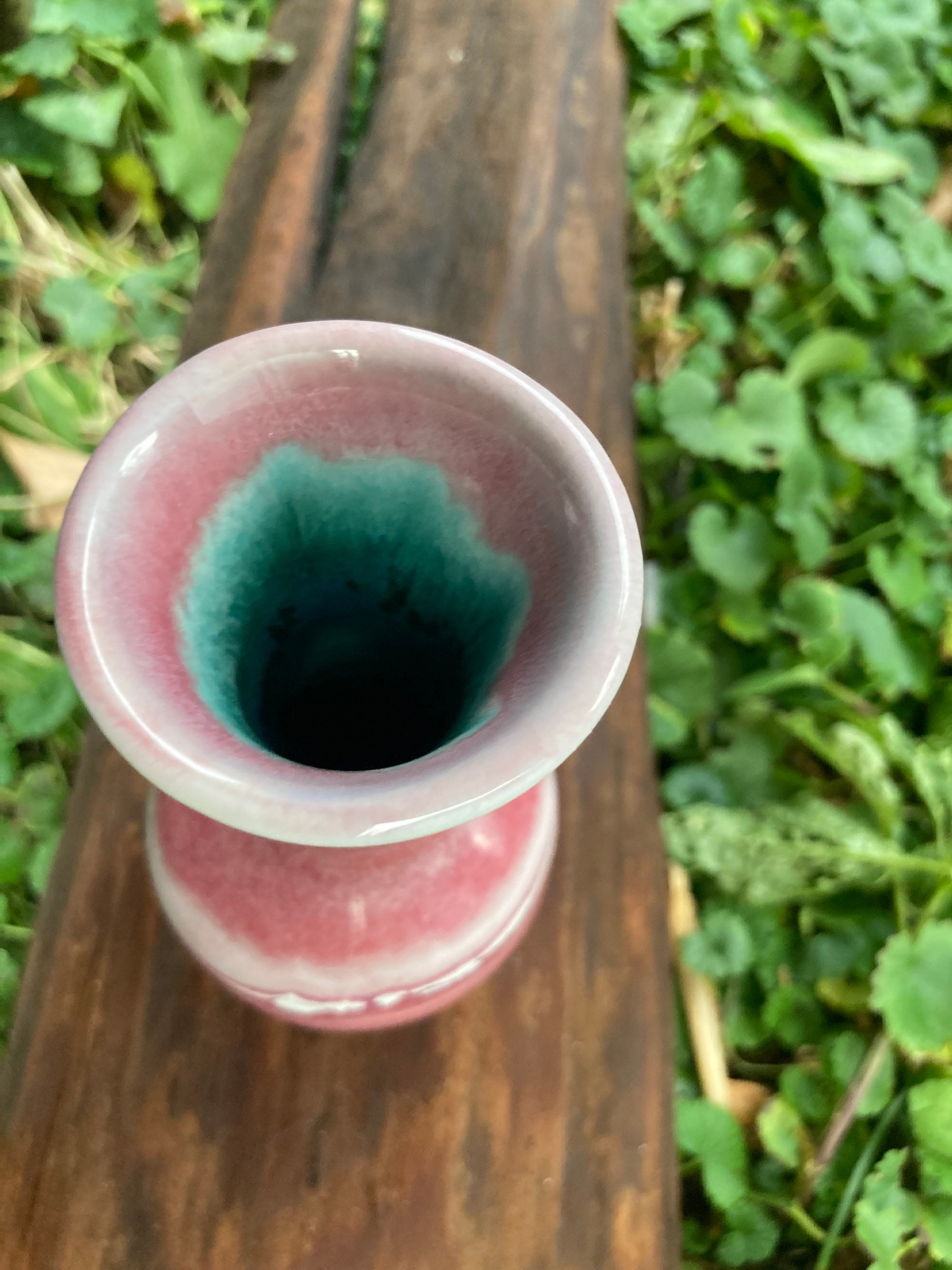 Porcelain Bud Vase Glazed Pink With Subtle Cobalt Marbling Handmade in ...