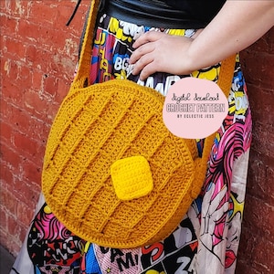 The Big Waffle Bag Crochet PATTERN ONLY Crochet Food, Amigurumi Food, Crochet Breakfast, Waffle Purse, Waffle Bag, Messenger Bag, Quirky Bag image 1