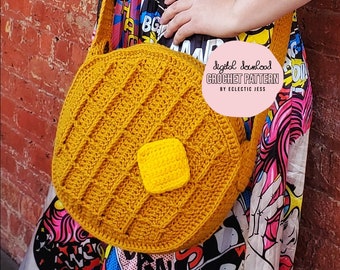 The Big Waffle Bag Crochet PATTERN ONLY Crochet Food, Amigurumi Food, Crochet Breakfast, Waffle Purse, Waffle Bag, Messenger Bag, Quirky Bag