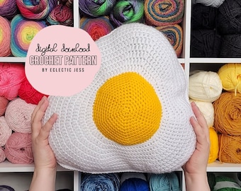 Fried Egg Pillow Crochet PATTERN ONLY Crochet Food, Amigurumi Food, Crochet Breakfast, Egg Pillow, Food Pillow, Crochet Pillow, 16" Pillow