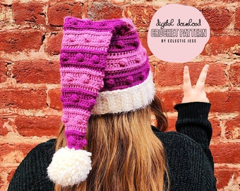 Banded Bobbles Elf Hat Crochet PATTERN ONLY - Santa Hat, Stocking Cap, Striped Hat, Xmas Hat, Holiday Crochet, Yule, Winter hat, christmas