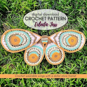 Faerie Wings Crochet PATTERN ONLY, Crochet Wings, Cosplay, Fairy Wings, Boho, Whimsigoth, Cottagecore, Fae, Moth, Butterfly, Costume
