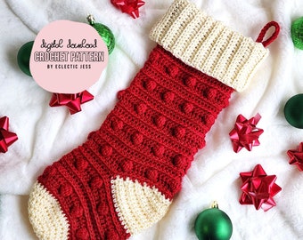 Banded Bobbles Stocking Crochet PATTERN ONLY - Santa Stocking, Striped, Xmas Stocking, Holiday Crochet, Christmas Crochet, Yule, Winter