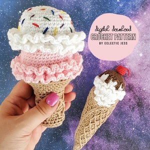 Ice Cream Cones Crochet PATTERN ONLY, Waffle Cone, Cake Cone, Crochet Food, Amigurumi, Crochet Dessert, Gelato, Frozen Yogurt, Sherbet