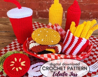 Fast Food Combo Meal Crochet Pattern: Burger, Fries, Drink (PDF Pattern)