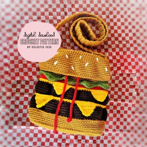 Cheeseburger Bag Crochet PATTERN ONLY Crochet Food, Amigurumi Food, Crochet Burger, Burger Bag, Quirky Bag, Crossbody, Purse, DIY Crochet