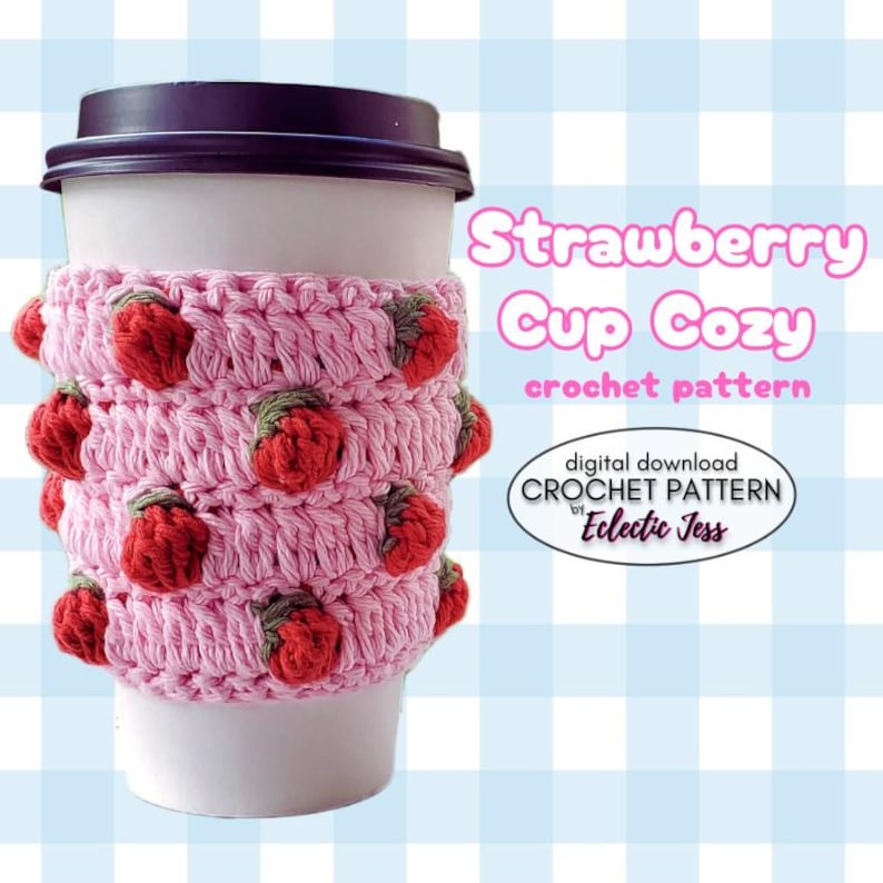 Strawberry Crochet Cup Cozy Pattern (Digital Download) image 1