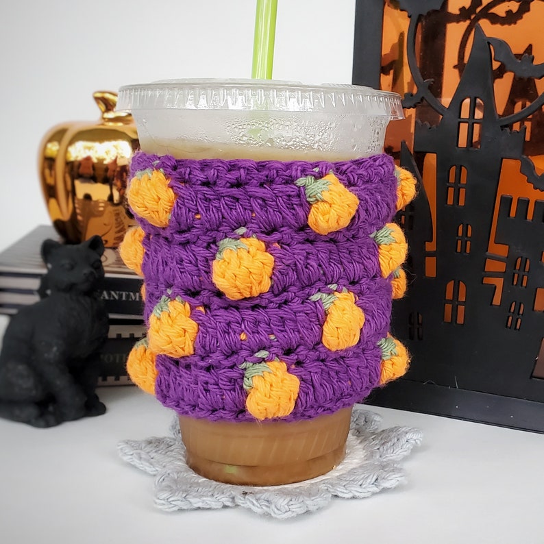 Little Pumpkin Cup Cozy Crochet PATTERN ONLY Crochet Cup Cozy, Halloween Cup Cozy, Cup Sweater, Crochet Pattern, Pumpkin Crochet Pattern image 6