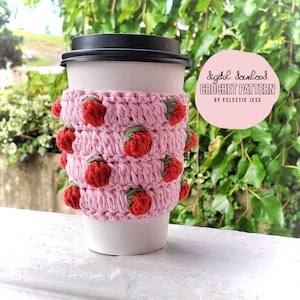 Strawberry Cup Cozy Crochet PATTERN ONLY - Crochet Cup Cozy, Cup Sweater, Strawberry Trend, Crochet Pattern, Strawberry Crochet Pattern