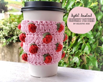 Strawberry Cup Cozy Crochet PATTERN ONLY - Crochet Cup Cozy, Cup Sweater, Strawberry Trend, Crochet Pattern, Strawberry Crochet Pattern