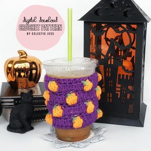 Little Pumpkin Cup Cozy Crochet PATTERN ONLY Crochet Cup Cozy, Halloween Cup Cozy, Cup Sweater, Crochet Pattern, Pumpkin Crochet Pattern afbeelding 1