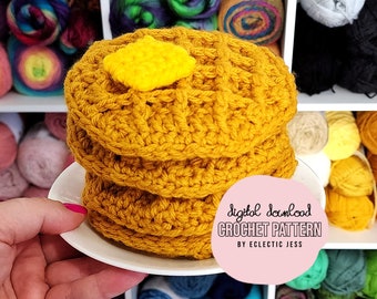 Waffle Crochet PATTERN ONLY Crochet Food, Amigurumi Food, Crochet, Waffle, Crochet Breakfast Play Food, Frozen Waffle