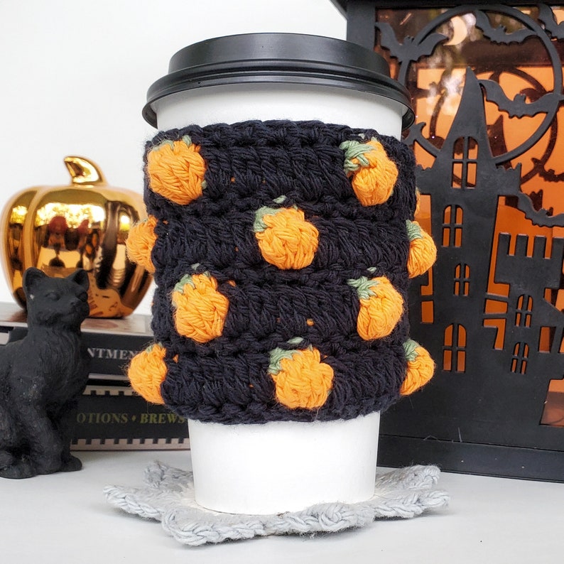 Little Pumpkin Cup Cozy Crochet PATTERN ONLY Crochet Cup Cozy, Halloween Cup Cozy, Cup Sweater, Crochet Pattern, Pumpkin Crochet Pattern afbeelding 7