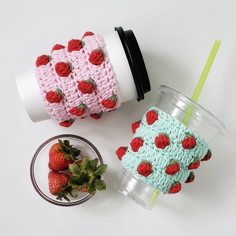 Strawberry Crochet Cup Cozy Pattern (Digital Download) image 4