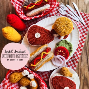 Backyard BBQ Crochet Cookout PATTERN ONLY, Crochet Food, Amigurumi Food, Crochet Barbecue Play Food, Crochet bbq, Crochet Burger, Steak