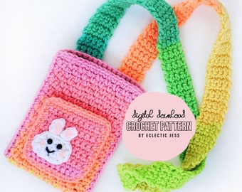 Retro Bunny Bag Crochet PATTERN ONLY, Cell Phone Bag, Crochet Bag, Cell Phone Pouch, Crochet Phone Case, Crochet Phone, Crossbody Bag