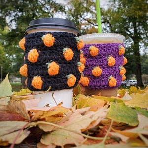 Little Pumpkin Cup Cozy Crochet PATTERN ONLY Crochet Cup Cozy, Halloween Cup Cozy, Cup Sweater, Crochet Pattern, Pumpkin Crochet Pattern afbeelding 4