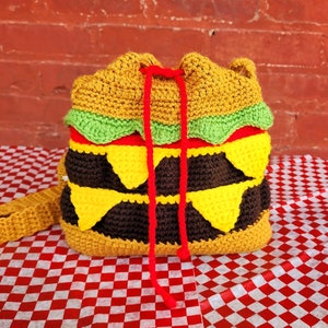 Cheeseburger Bag Crochet PATTERN ONLY Crochet Food, Amigurumi Food, Crochet Burger, Burger Bag, Quirky Bag, Crossbody, Purse, DIY Crochet image 6