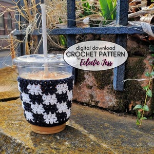 Checkered Cup Cozy Crochet PATTERN ONLY Crochet Cozy, Check Crochet, Checkered Coffee Cozy, Cup Sleeve, Crochet Coffee, Checked, Iced Coffee