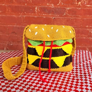 Cheeseburger Bag Crochet PATTERN ONLY Crochet Food, Amigurumi Food, Crochet Burger, Burger Bag, Quirky Bag, Crossbody, Purse, DIY Crochet image 4