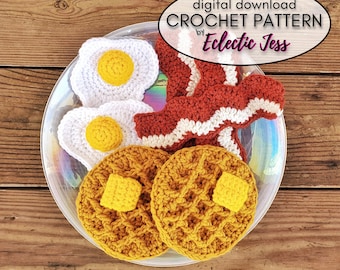 Crochet Breakfast Food Pattern: Waffle, Egg & Bacon Amigurumi (PDF Pattern)