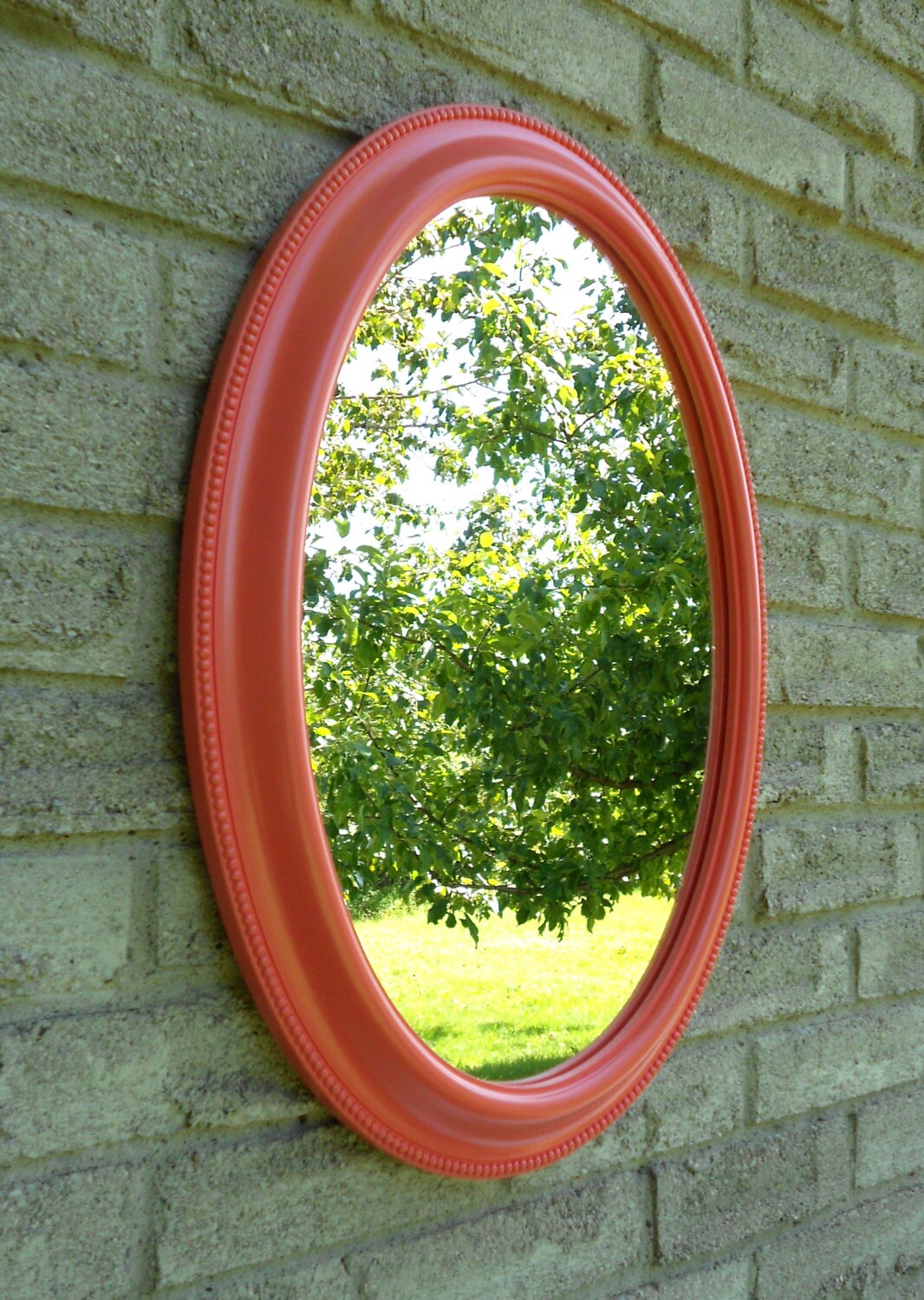 Wall oval mirror with a coral color frame. bathroom mirror Etsy
