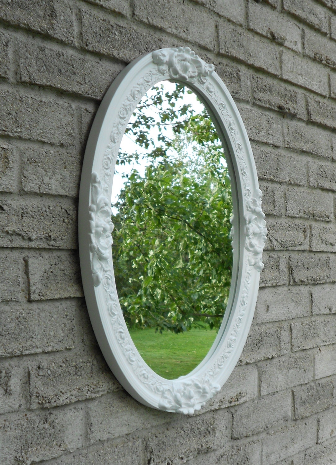 Oval Wall Mirror With White Color Frame 17 Inches X 23 Inches Etsy