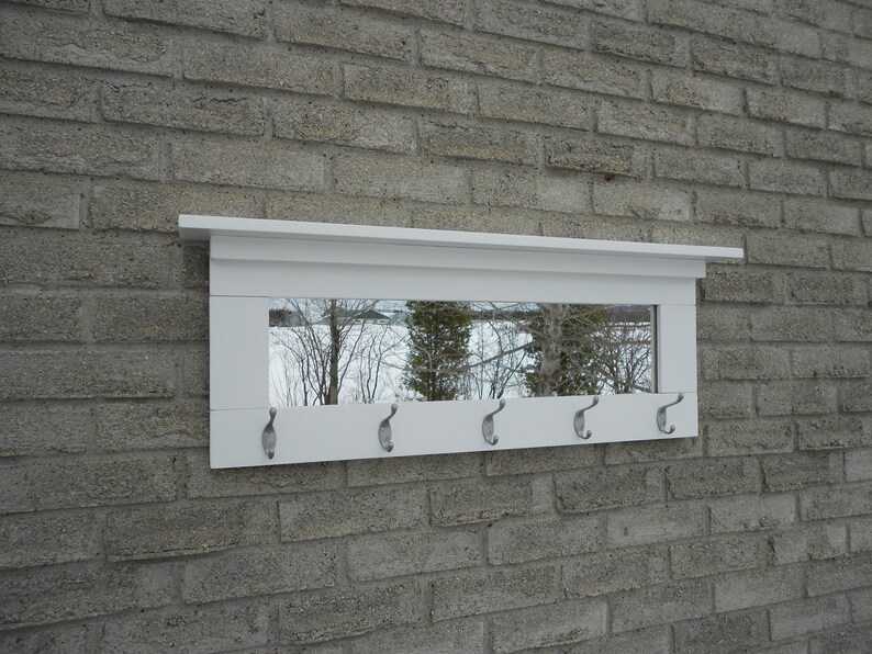 White Entryway Mirror Coat Rack With Satin Nickel Hooks Etsy