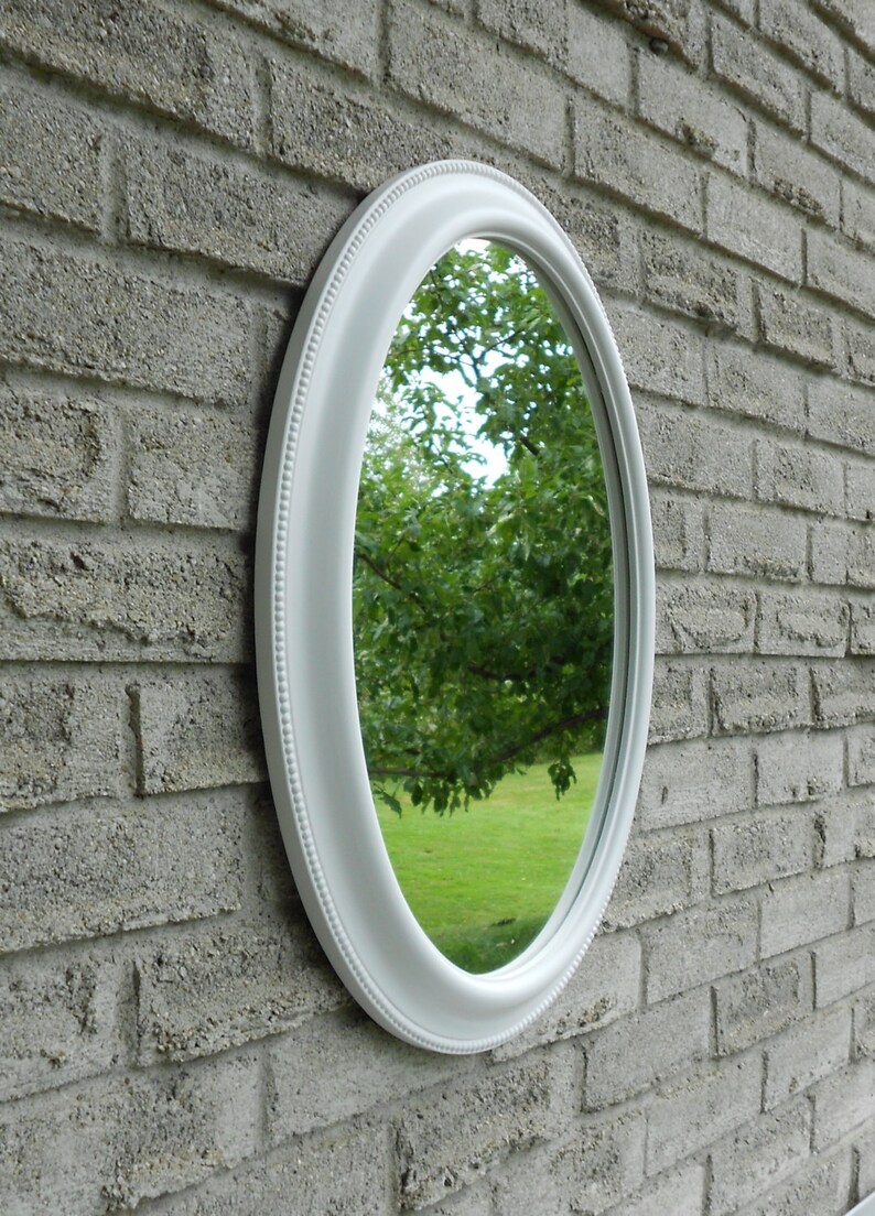 White Frame Wall Oval Mirror. Etsy