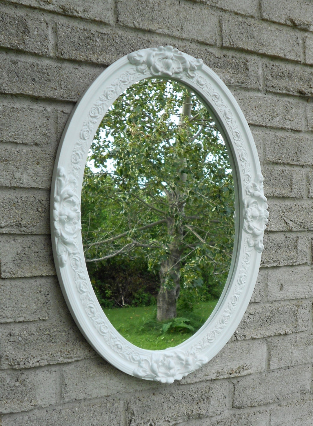 Oval Wall Mirror With White Color Frame, 17 Inches X 23 Inches Etsy