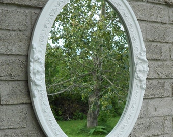 Oval Wall Mirror With White Color Frame, 17 inches x 23 inches