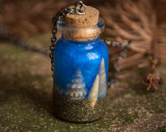 Ocean in a bottle - necklace with tiny bottle filled with shells