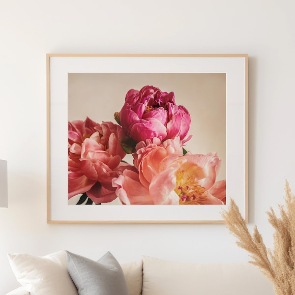 Vibrant Peonies Print, Colourful Botanical Wall Art, Extra Large Floral Art, Still Life Print,  Large Flower Decor, Living Room Art