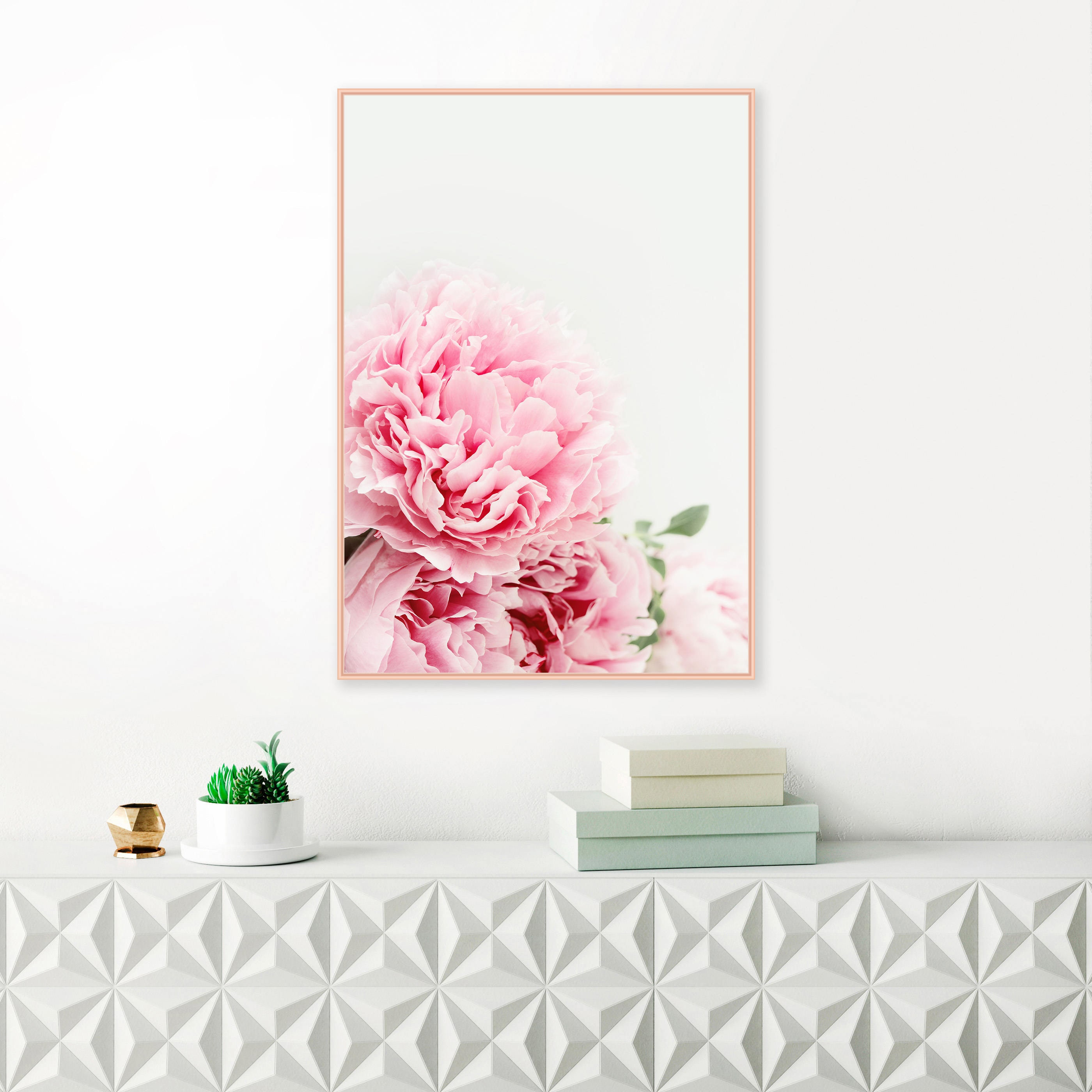 Modern Peony Print Printable Wall Art Pink Peonies Floral | Etsy