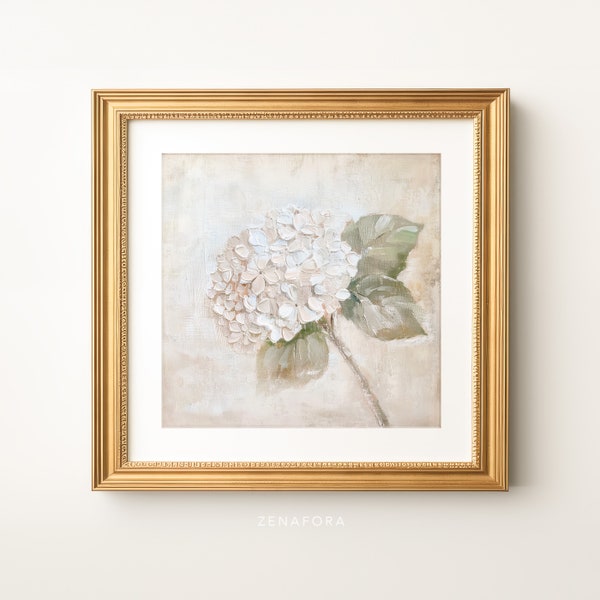 Calm Hydrangea Painting, Neutral Flower Painting, Printable Artwork, Rustic Flower Decor, Muted Botanical Wall Art