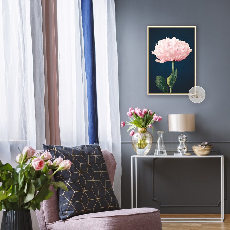 Peony Print Pink Navy Wall Art Flower Print Botanical Etsy Canada