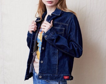 Vintage Denim Jacket Small, Relaxed Fit Dark Blue Denim Jacket, 00s Jacket, 00s Clothing, Vintage Denim, Festival Clothing