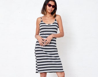 Vintage Stripe Dress Small Medium, Monochrome Ribbed Dress, Strappy Summer Dress